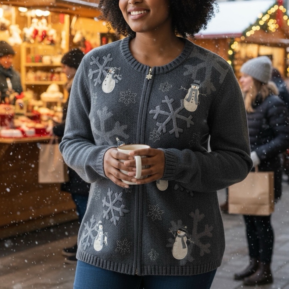 Christmas Sweater! Croft & Barrow Charcoal Snowflake Cardigan